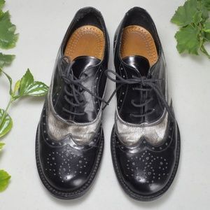 $20 Deal! Bama - black/silver leather oxfords